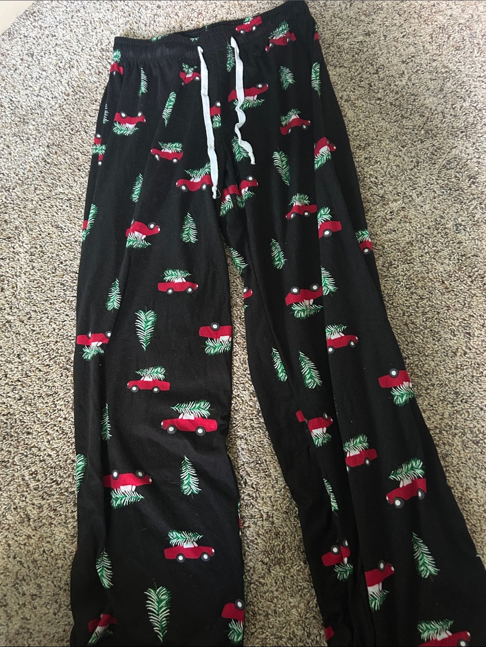 Kids Black Holiday Pajama Pants with Red Truck and Pine Tree Print